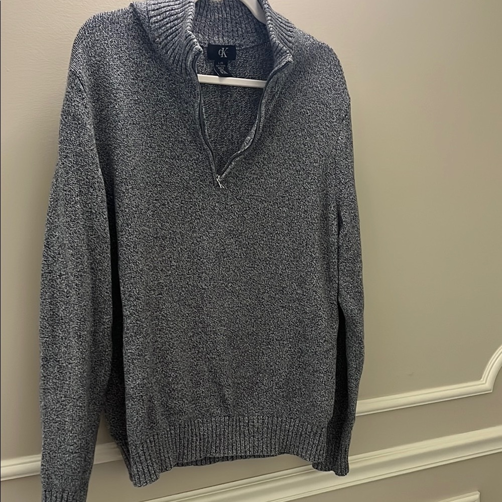 Calvin Klein Gray Zip Up Sweater Classic Knit